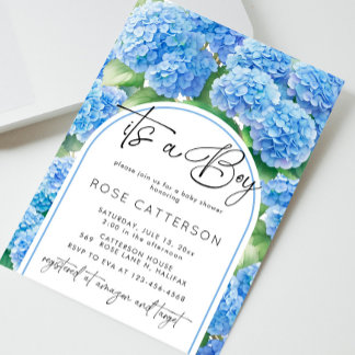 Hydrangea Blåa blommor Det är en pojkvän-babyskor Inbjudningar