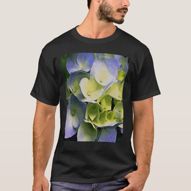 Hydrangea Blommande Botanisk Blå Småblommor T Shirt (Framsida)