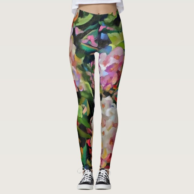 Hydrangea Blommar Decorative Blommigt Art Rosa Leggings (Framsida)