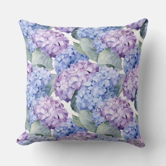 Hydrangea Blommig Bomullskudde Kudde (Framsida)