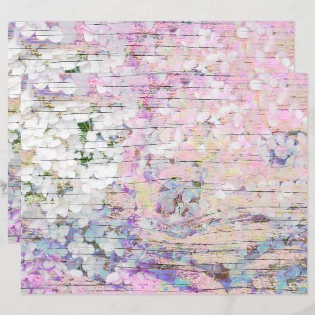 Hydrangea Blommig Rosa Lantlig Vintage Trä (Fram/baksida)