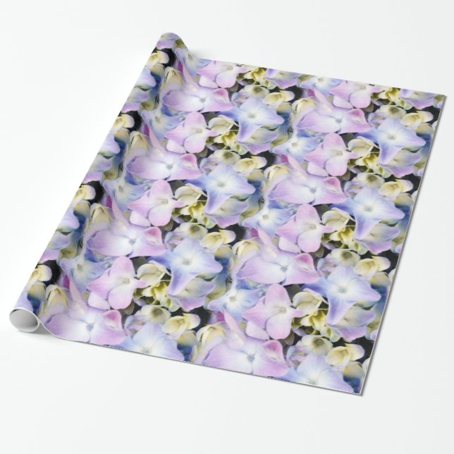 Hydrangea Blommigt Gift Wrap Presentpapper (Utrullad)