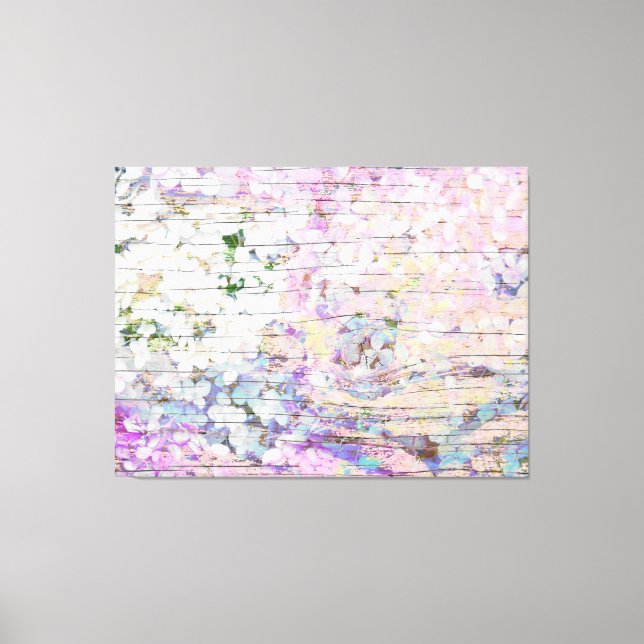 Hydrangea Blommigt Rosa Land Vintage Wood Canvastryck (Framsida)