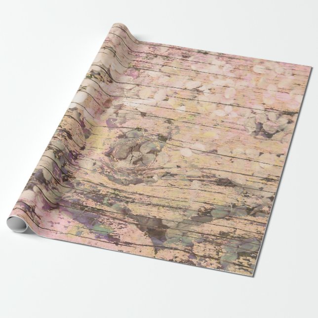 Hydrangea Blommigt Sepia Tan Land Vintage Wood Presentpapper (Utrullad)