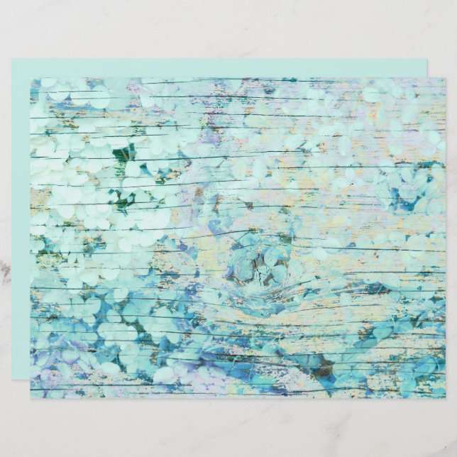 Hydrangea Blommigt Teal Land Vintage Wood (Fram/baksida)