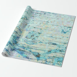Hydrangea Blommigt Teal Land Vintage Wood Presentpapper