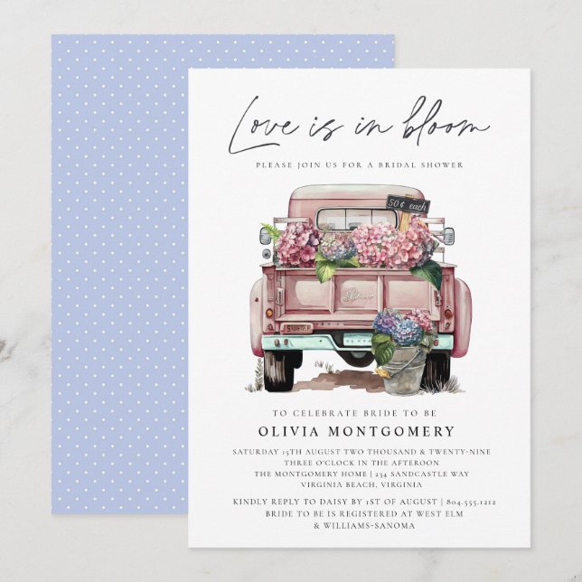 Hydrangea-Blommigtens Möhippa Inbjudningar (Fram/baksida)