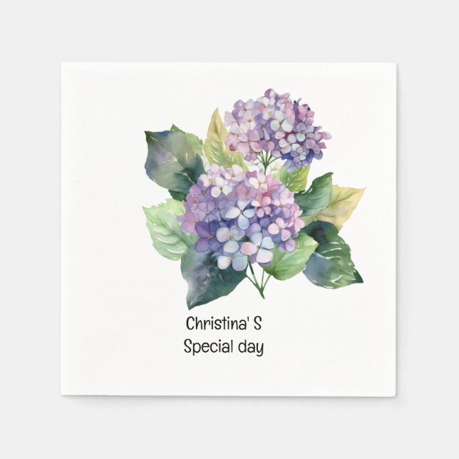 Hydrangea blommor flora florist älskare vattenfärg pappersservett (Framsidan)