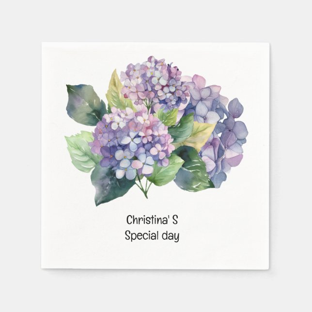 Hydrangea blommor flora florist älskare vattenfärg pappersservett (Framsidan)
