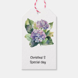 Hydrangea blommor flora florist älskare vattenfärg presentetikett