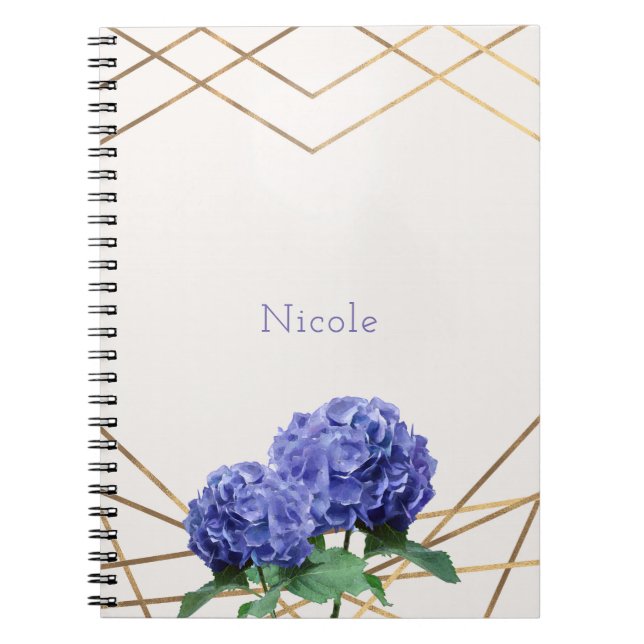 Hydrangea Blommor & Guld Elegant Blommotiv Anpassa Anteckningsbok (Framsidan)