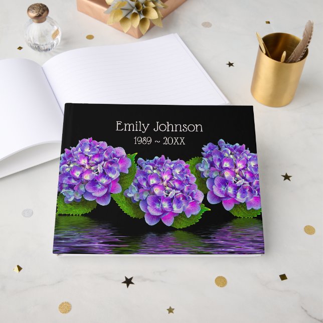 Hydrangea Blommor Minnesbok Gästböcker (Framsida Öppen)