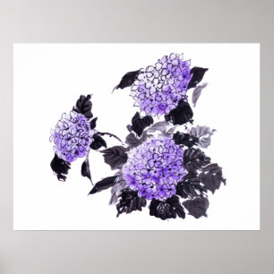 Hydrangea blommor sumie poster