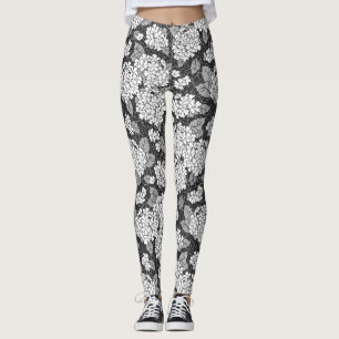 Hydrangea blommor. Svartvitt blommönster Leggings