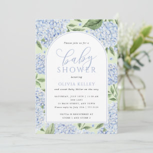 Hydrangea Blomsterbåge Grön och Blå Baby Shower Inbjudningar