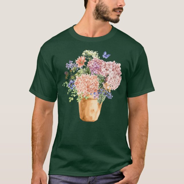 Hydrangea Blooms Bouquet Blommigt Vår, sommar T Shirt (Framsida)