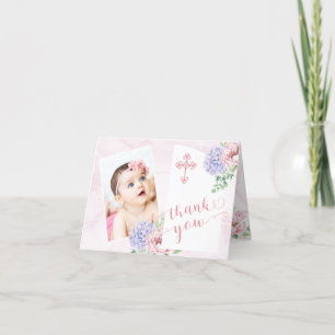 Hydrangea Blooms Girl Baby Photo Baptism Tack Kort