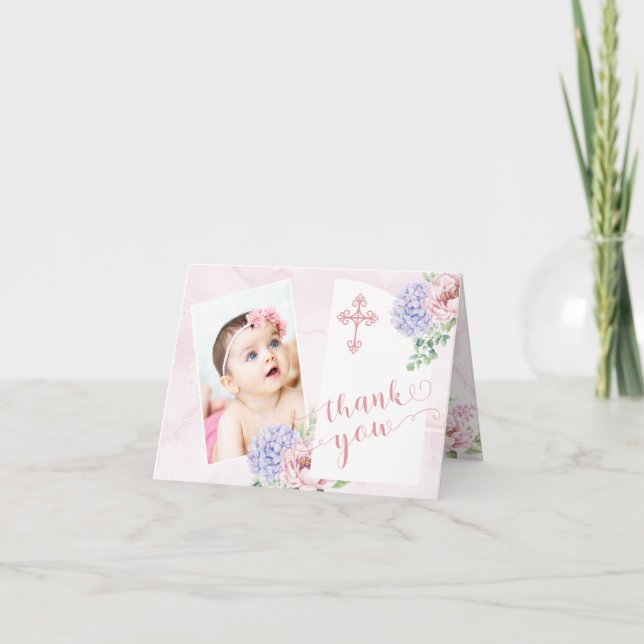 Hydrangea Blooms Girl Baby Photo Baptism Tack Kort (Framsida)