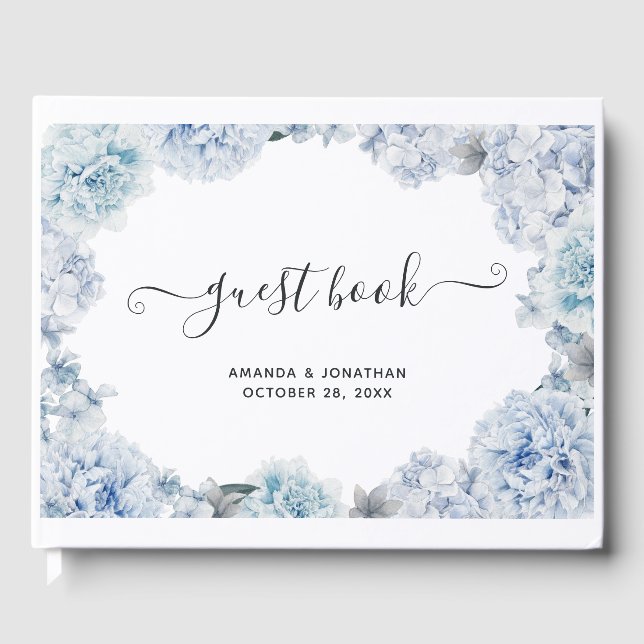 Hydrangea Blue and Light Lavender Bröllop Guest Bo Gästböcker (Framsida)
