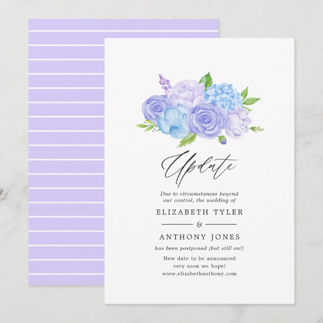 Hydrangea Blue and Light Lavender Bröllop Update I Inbjudningar (Fram/baksida)