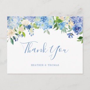 Hydrangea Blue Blommigt Bröllop Tack Vykort