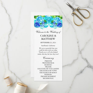 Hydrangea Blue Blommigt Watercolor Rustic Bröllop Program