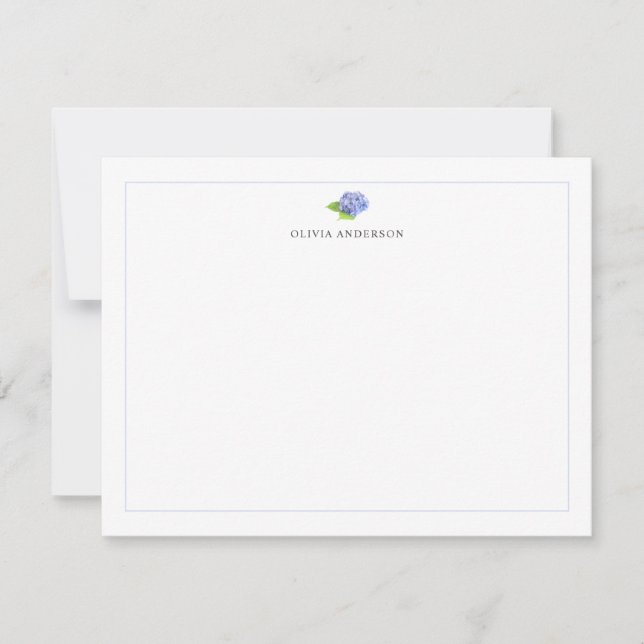 Hydrangea Blue Border Personalized Stationery Anteckningskort (Framsida)