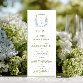 Hydrangea Blue Floral Crest Wedding Meny