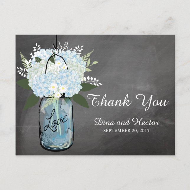 Hydrangea Blue Mason Burk Chalkboard | TACK Vykort (Framsida)