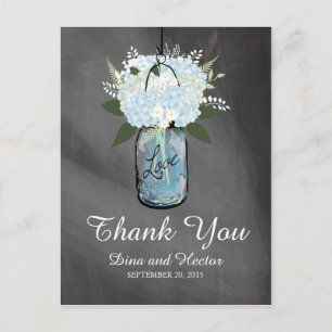 Hydrangea Blue Mason Burk Chalkboard TACK Vykort