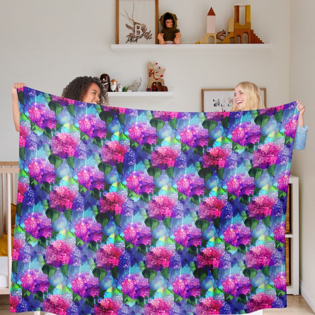 Hydrangea Blue Rosa Blommigt Fleece Blanket (Skapare uppladdad)