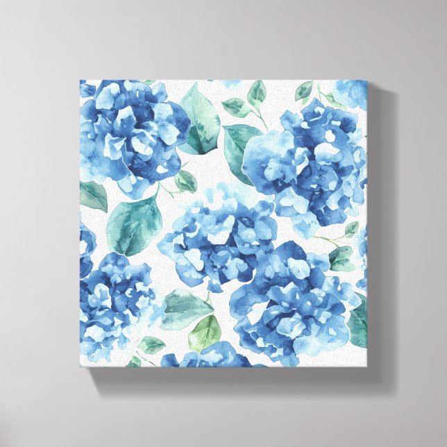 Hydrangea Blues | Akvarellblommor Blommönster Canvastryck (Framsida)
