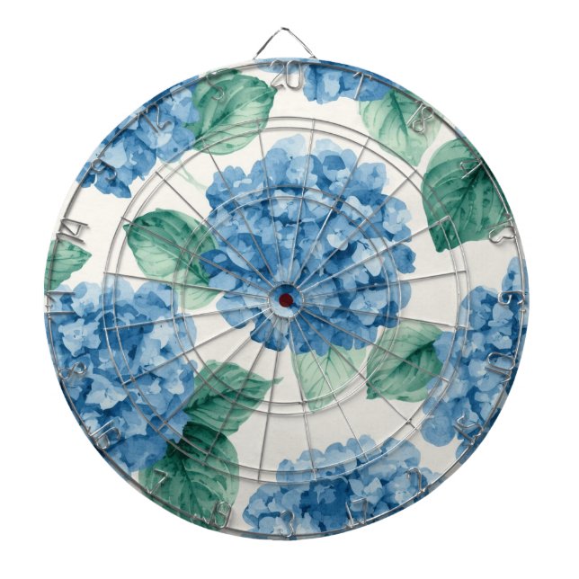 Hydrangea Blues Blommor Vattenfärg Botaniska Blomn Darttavla (Framsidan)