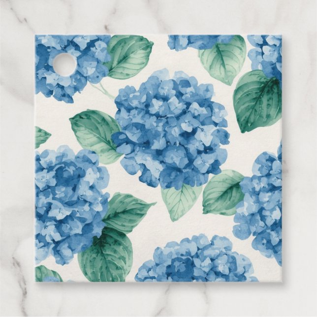 Hydrangea Blues Blommor Vattenfärg Botaniska Blomn Gåvor Etiketter (Framsida)