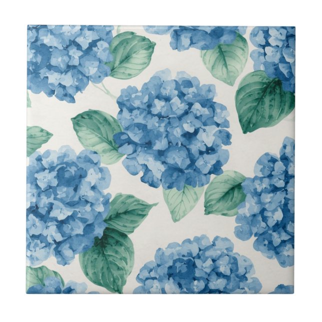 Hydrangea Blues Blommor Vattenfärg Botaniska Blomn Kakelplatta (Framsidan)