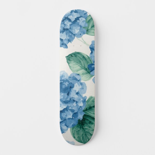 Hydrangea Blues Blommor Vattenfärg Botaniska Blomn Mini Skateboard Bräda 18,5 Cm (Framsida)