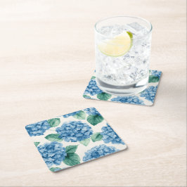 Hydrangea Blues Blommor Vattenfärg Botaniska Blomn Underlägg Papper Kvadrat