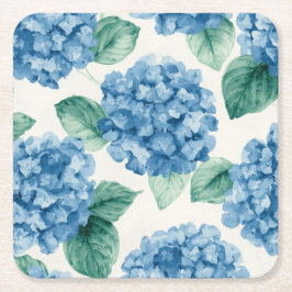 Hydrangea Blues Blommor Vattenfärg Botaniska Blomn Underlägg Papper Kvadrat