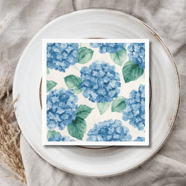 Hydrangea Blues Blommor Vattenfärg Botaniska Bloms Pappersservett (Skapare uppladdad)
