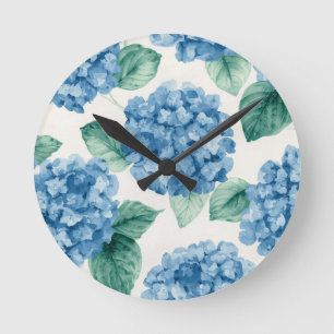 Hydrangea Blues Blommor Vattenfärg Botaniska Bloms Rund Klocka