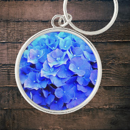 Hydrangea Blues Rund Silverfärgad Nyckelring
