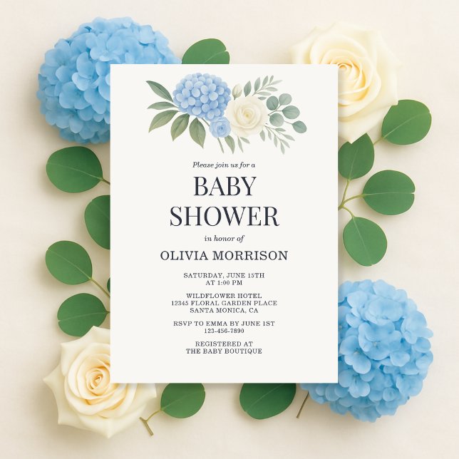 Hydrangea Botanical Eucalyptus Baby Shower Inbjudningar (Skapare uppladdad)