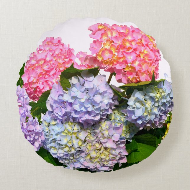 Hydrangea Bouquet Rund Kudde (Framsidan)