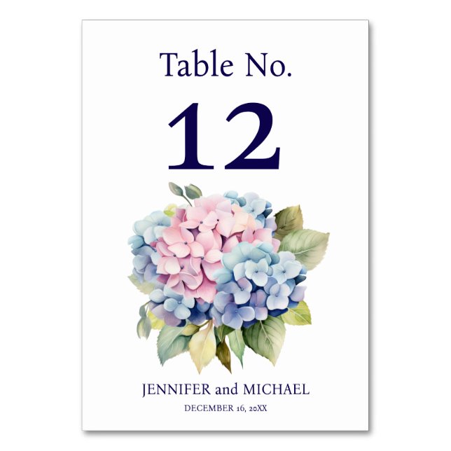 Hydrangea Bröllop Bordsnummer (Framsidan)