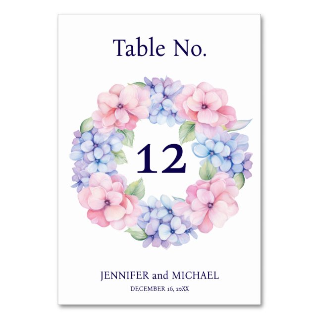 Hydrangea Bröllop Bordsnummer (Framsidan)