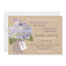 Hydrangea Burlap Rustic Wedding Card