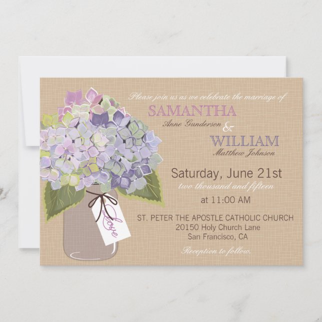 Hydrangea Burlap Rustic Wedding Card Inbjudningar (Framsida)