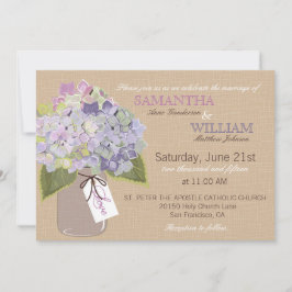 Hydrangea Burlap Rustic Wedding Card Inbjudningar