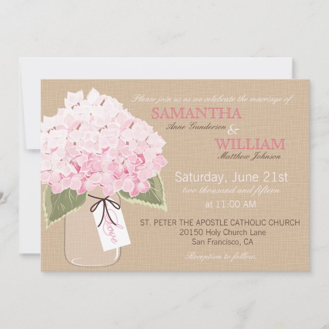Hydrangea Burlap Rustic Wedding Card Inbjudningar (Framsida)