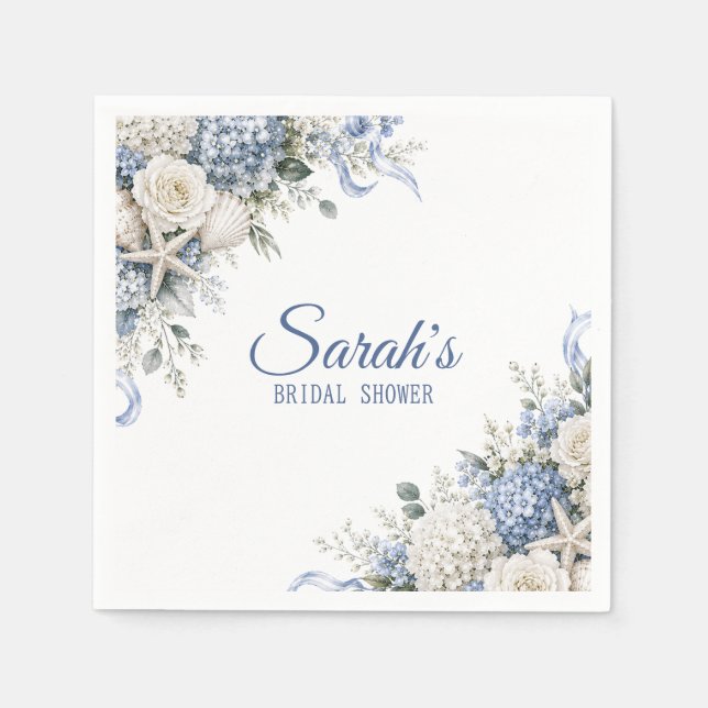 Hydrangea Coastal Bridal Shower Personlig Pappersservett (Framsidan)